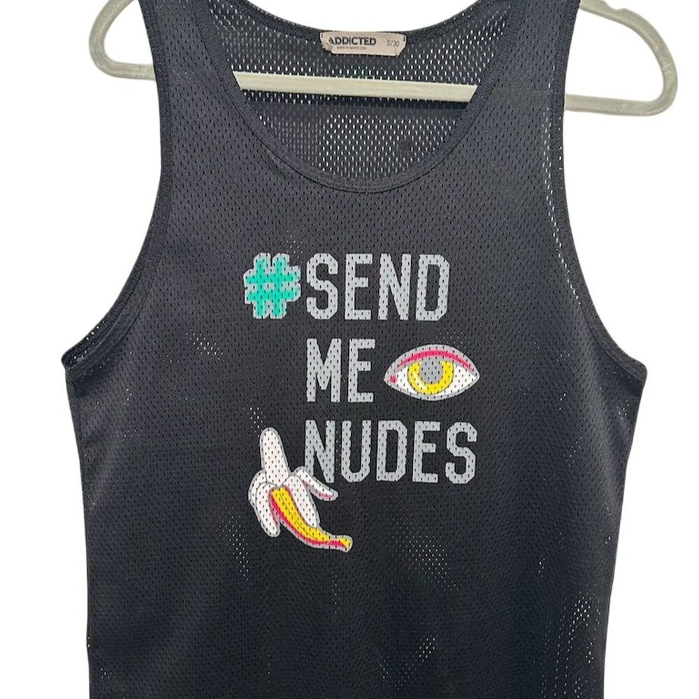 ADDICTED Men's Black Mesh Graphic Tank Top Size S Vintage Bold